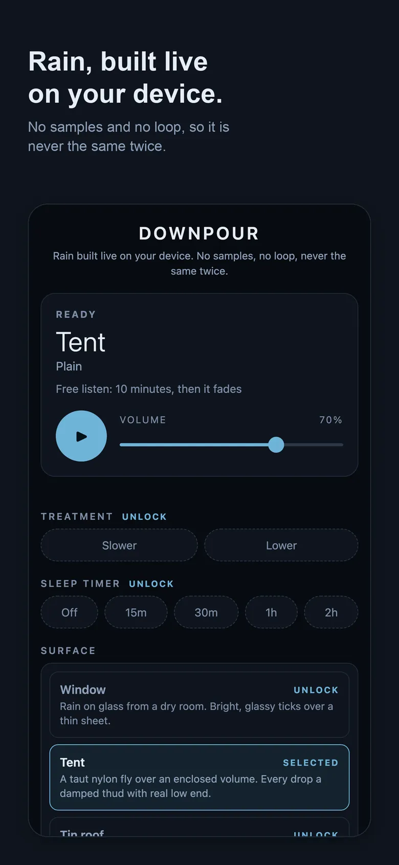 Downpour, screen 1 of 3