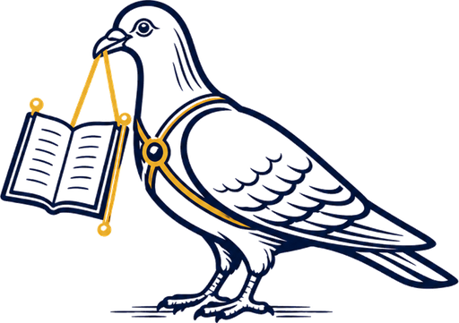 Carrier Press: a carrier pigeon holding an open book